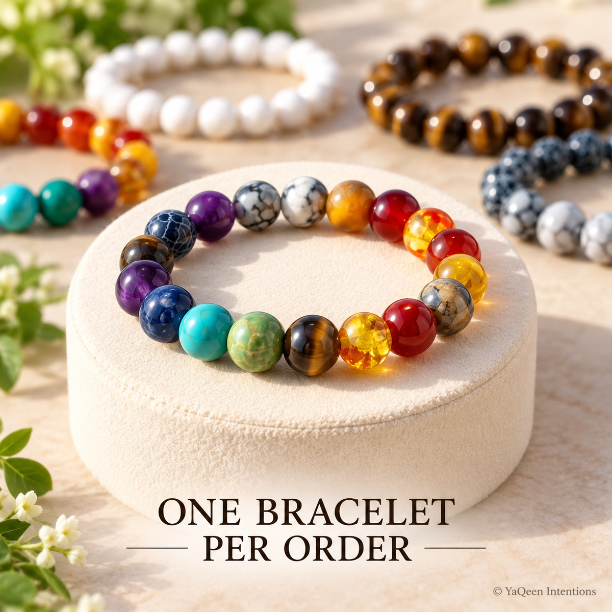 Colorful Beaded Stretch Bracelet - Blue, Gray, Brown, White, Black or Marble - Single Bracelet or 5-Piece Set